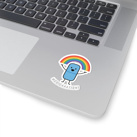 Medicaaation! Rainbow Pill Vinyl Sticker - Funny Mental Health Laptop Decal